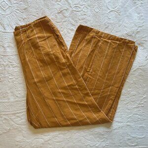 Striped Mustard Yellow Cotton Linen Trousers